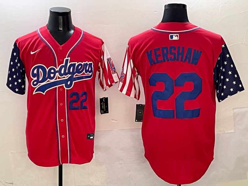 Men Los Angeles Dodgers #22 Kershaw Red a generation of national flags Joint name 2025 Nike MLB Jersey style 4
